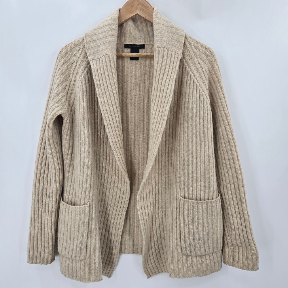 The Limited Women Cozy Minimalist Quiet Luxury Lambswool Open Front Cardigan XS